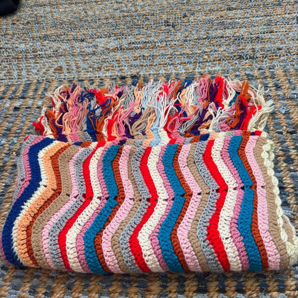 Vintage Colorful Crochet afghan Zigzag Blanket